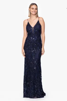 Long V-Neck Dress with Sequin Illusion named Nina