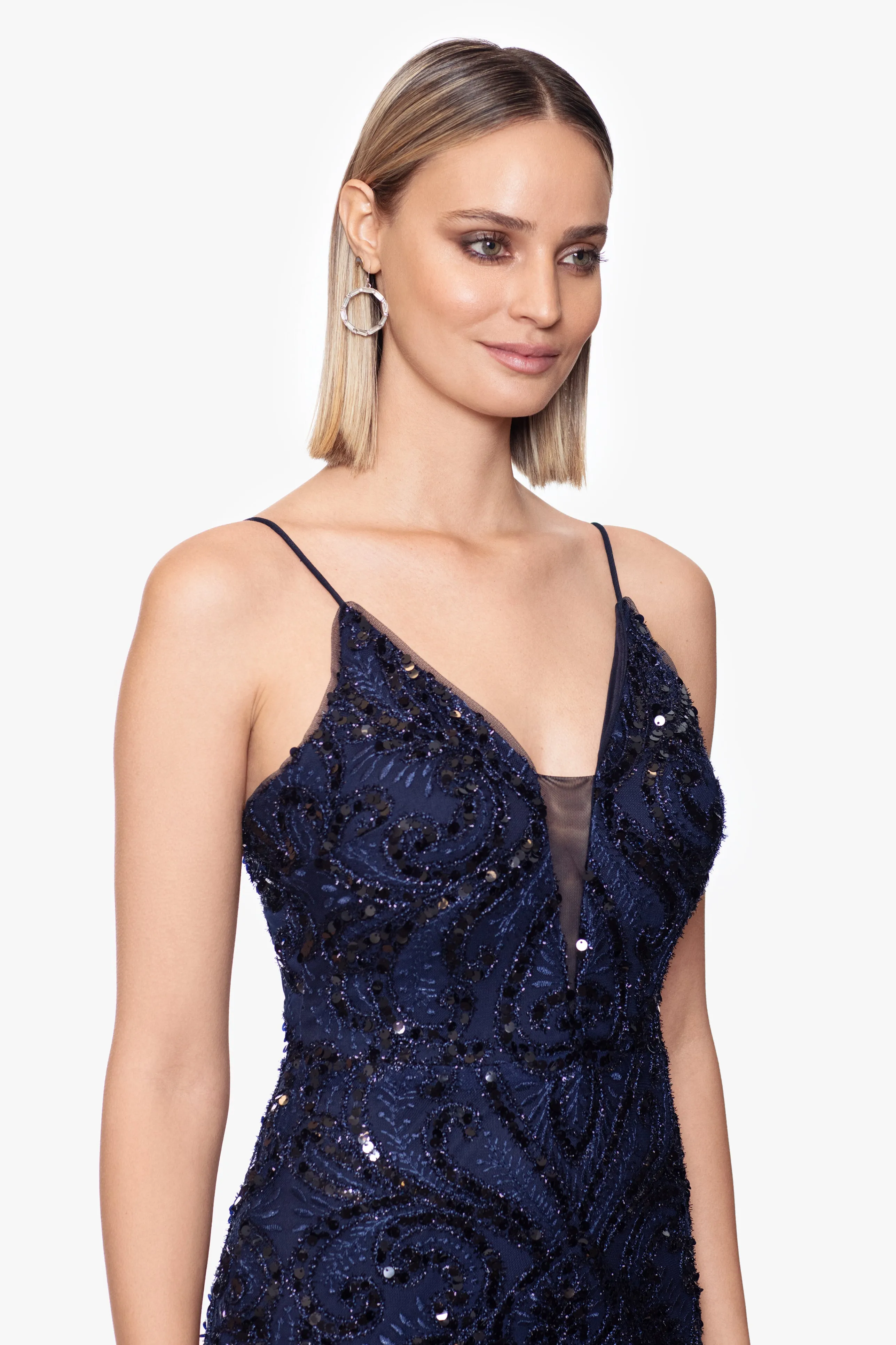 Long V-Neck Dress with Sequin Illusion named Nina