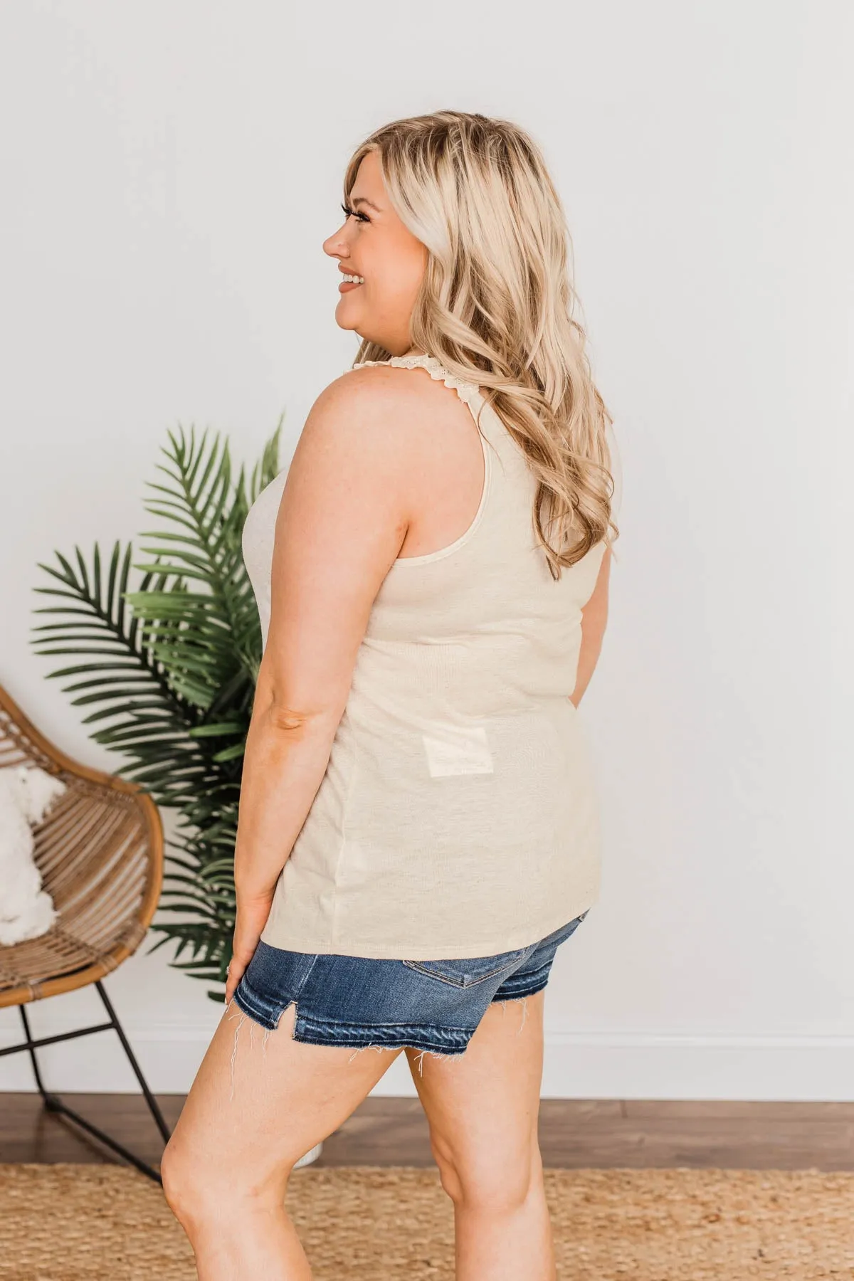 Oatmeal Under The Palm Trees Button Tank