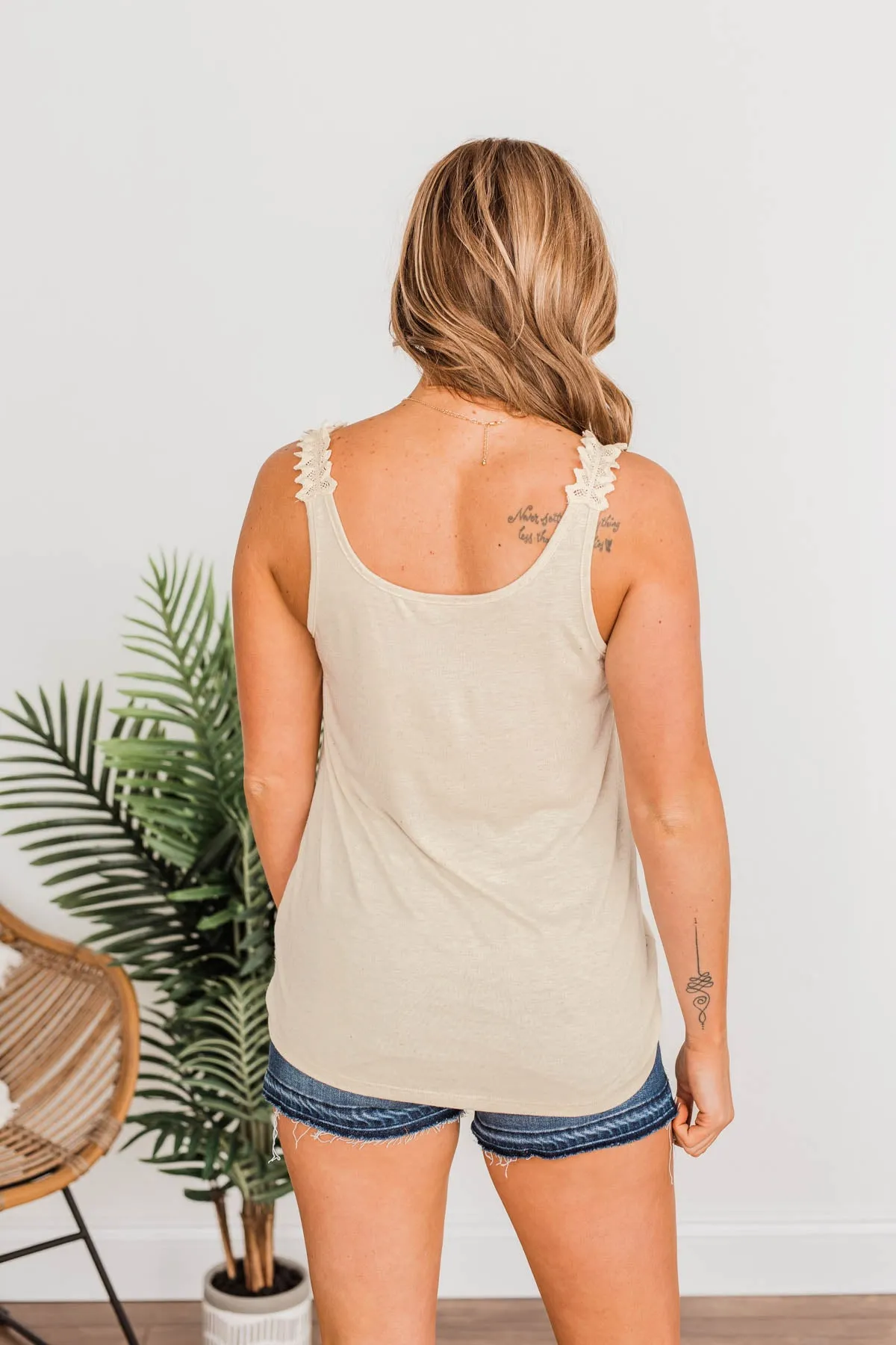 Oatmeal Under The Palm Trees Button Tank