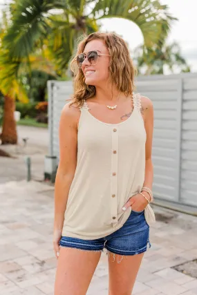 Oatmeal Under The Palm Trees Button Tank