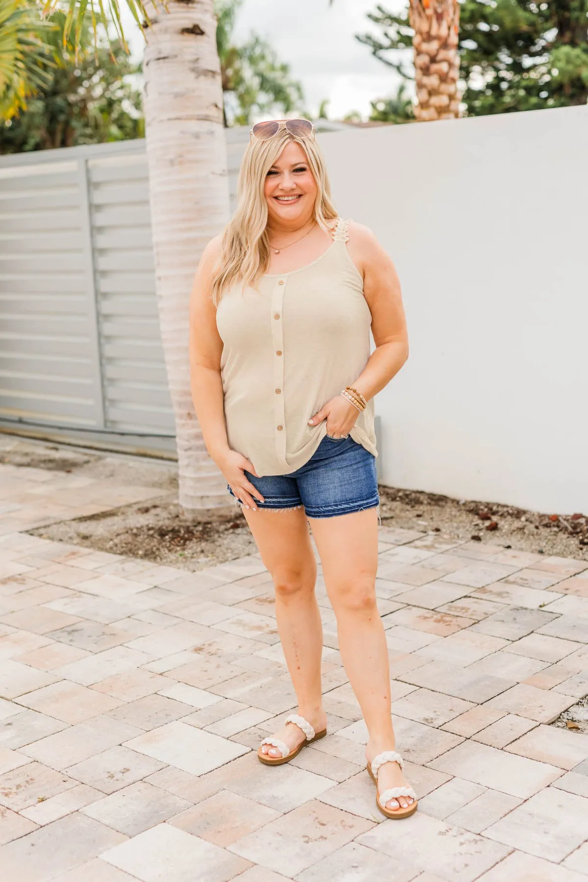 Oatmeal Under The Palm Trees Button Tank