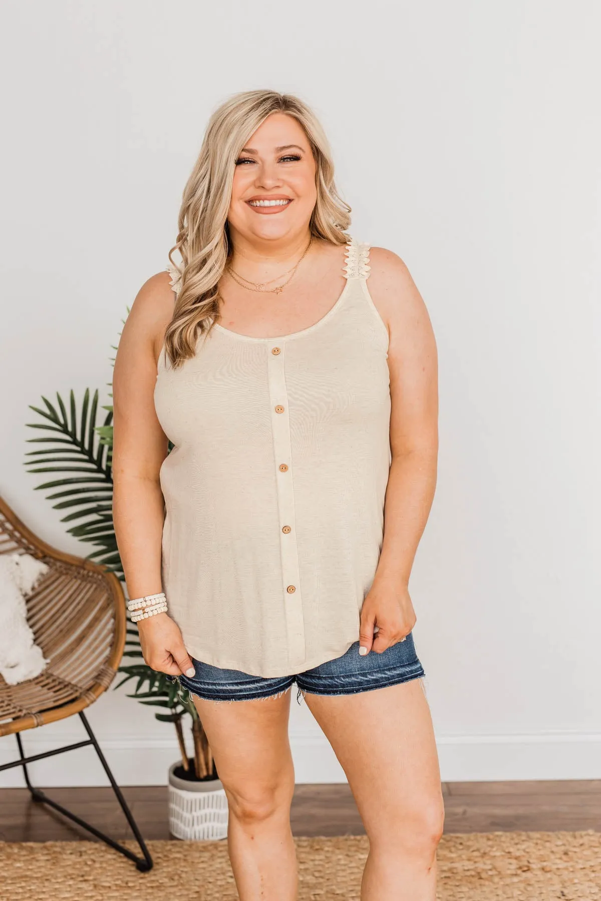 Oatmeal Under The Palm Trees Button Tank