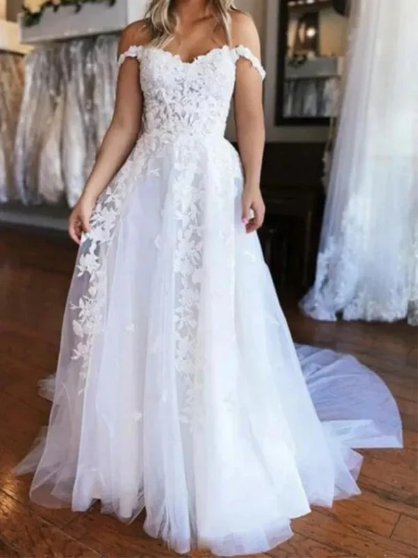 Elegant Off-Shoulder White Wedding Gown