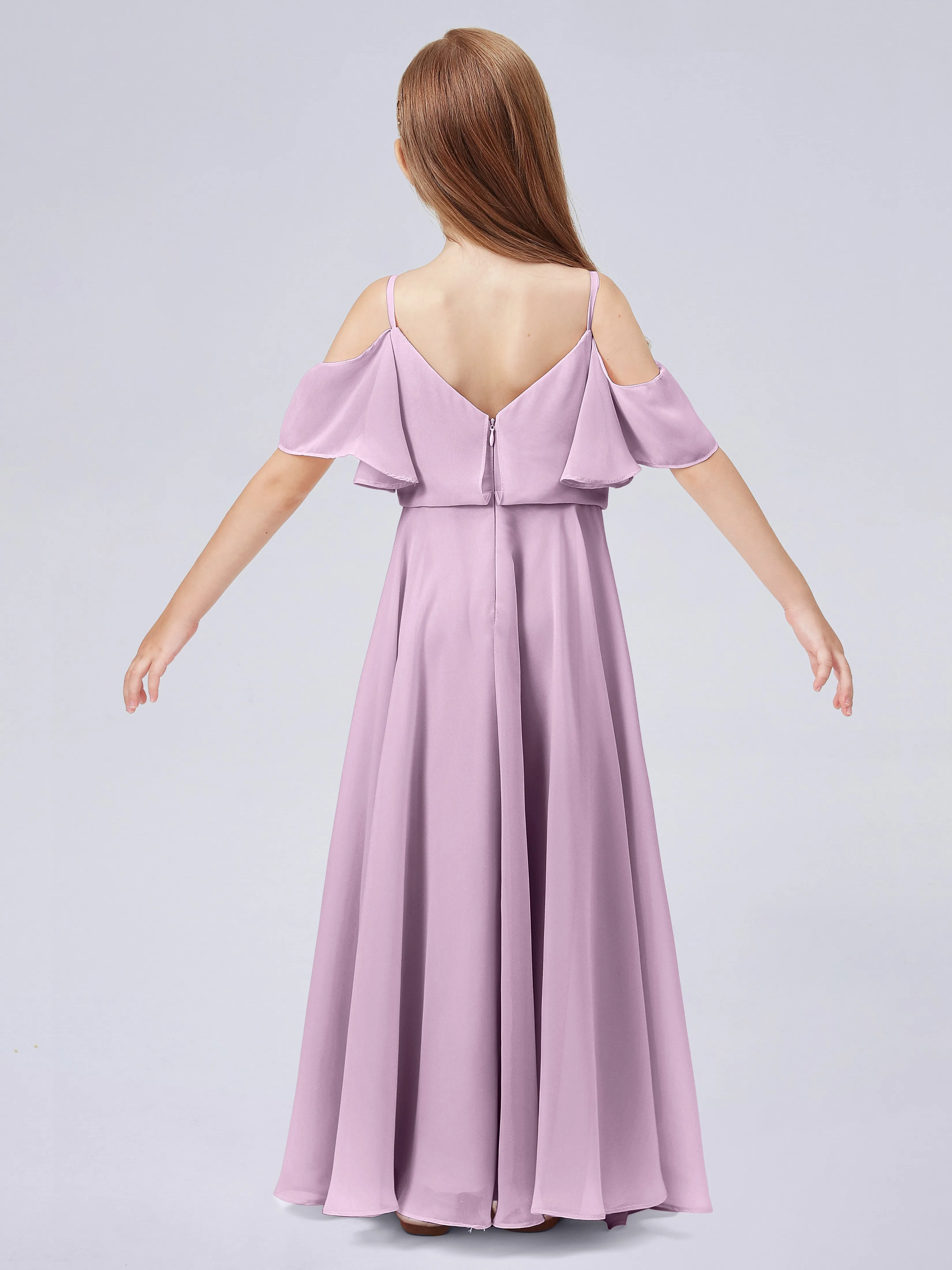 Junior Off-Shoulder Bridesmaid Dress with Ruffles