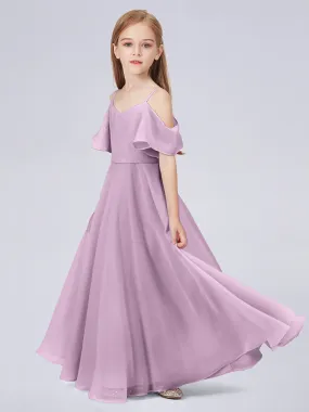 Junior Off-Shoulder Bridesmaid Dress with Ruffles