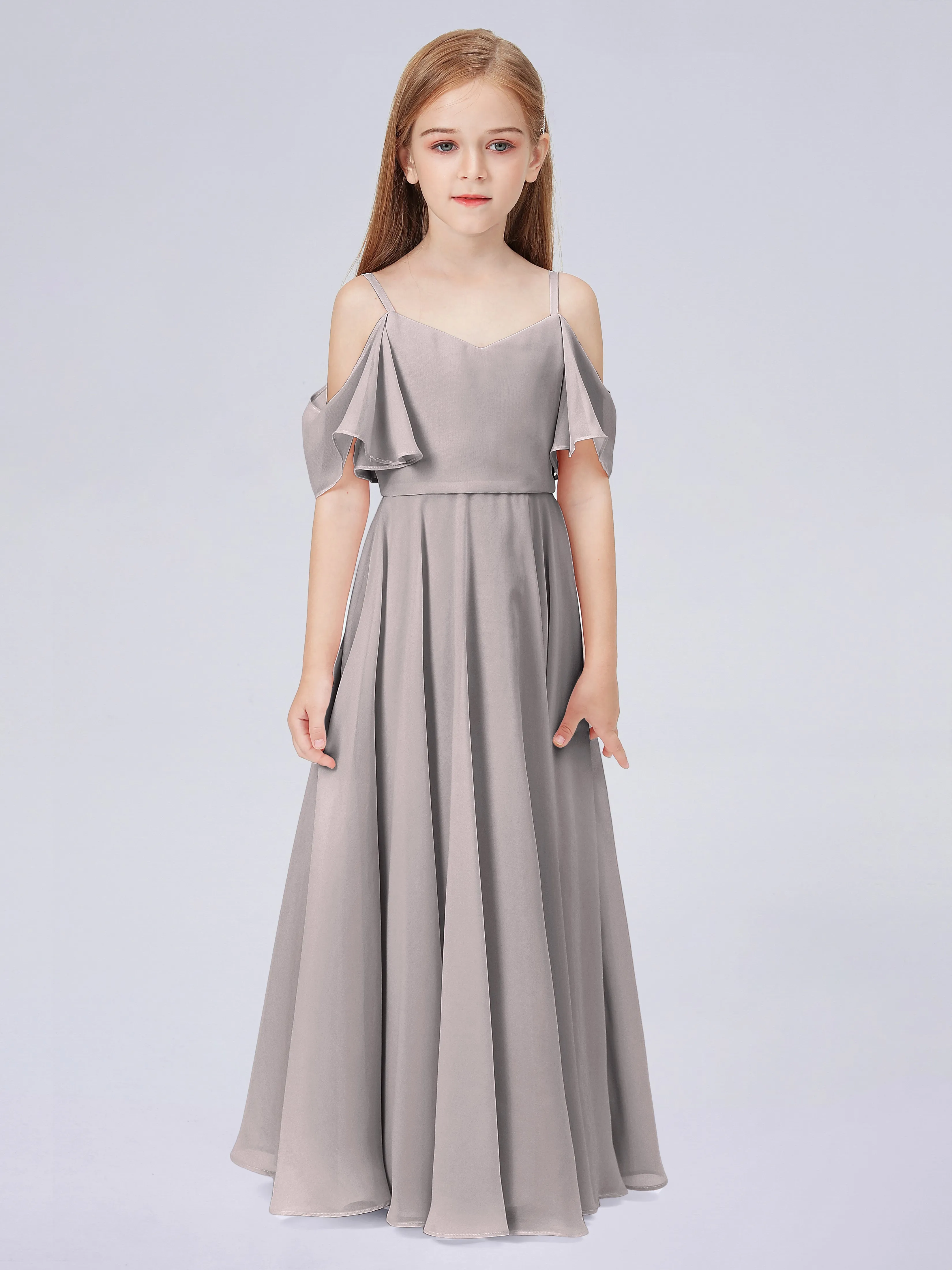 Junior Off-Shoulder Bridesmaid Dress with Ruffles