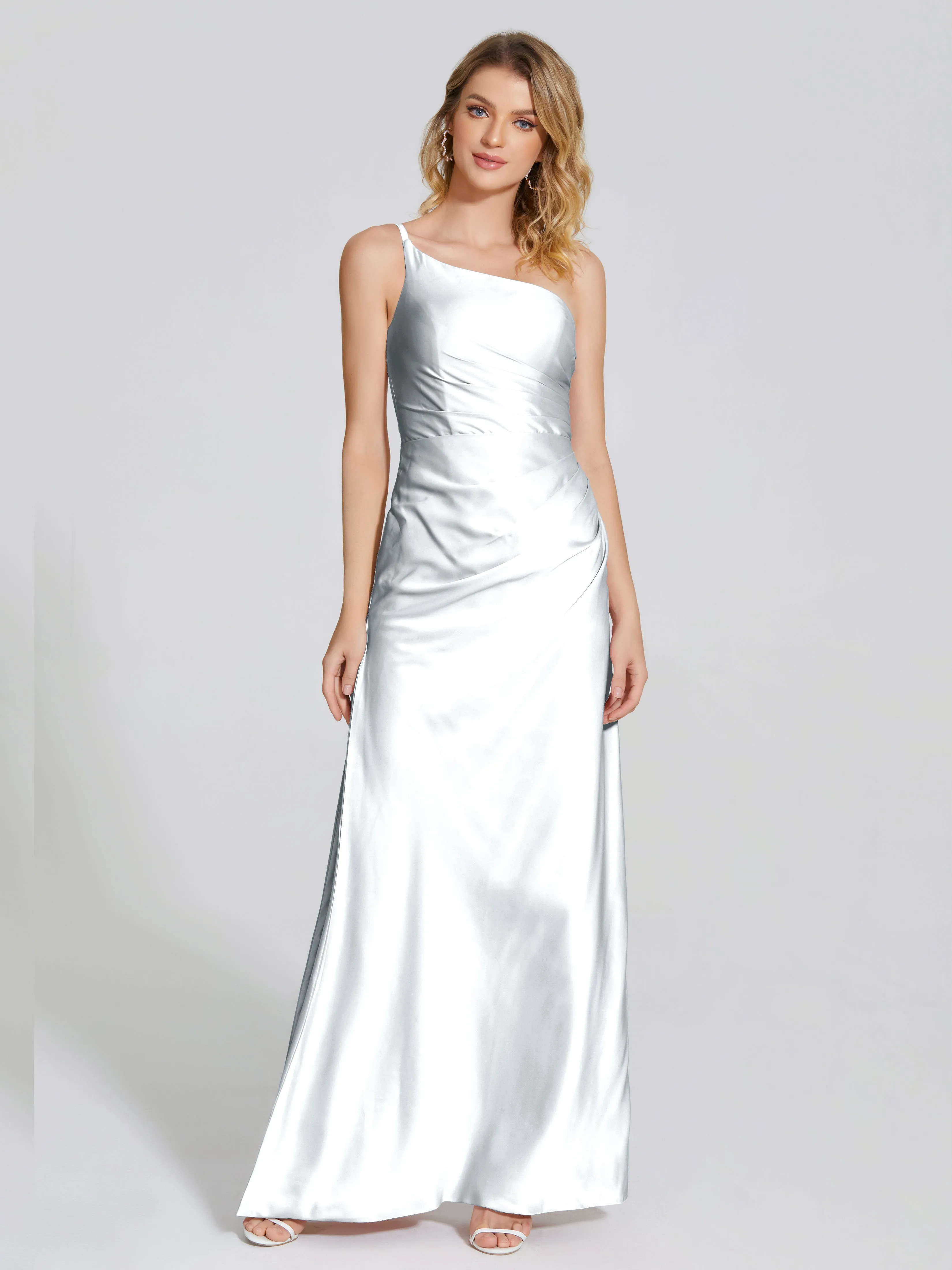 Soft Satin Side Slit One-Shoulder Bridesmaid Dress Angela