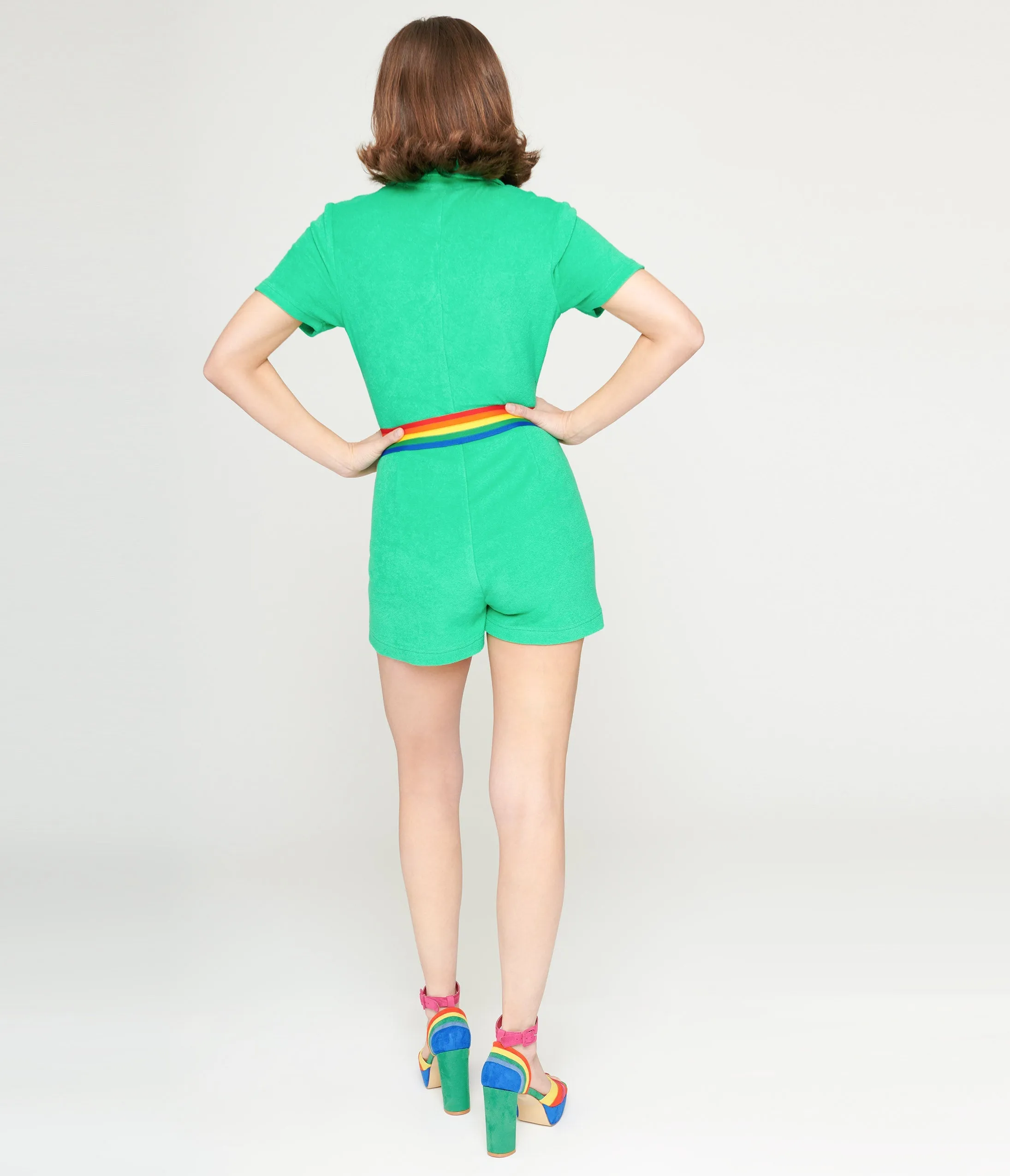 Green & Rainbow Belted Romper by Smak Parlour from the 1960s