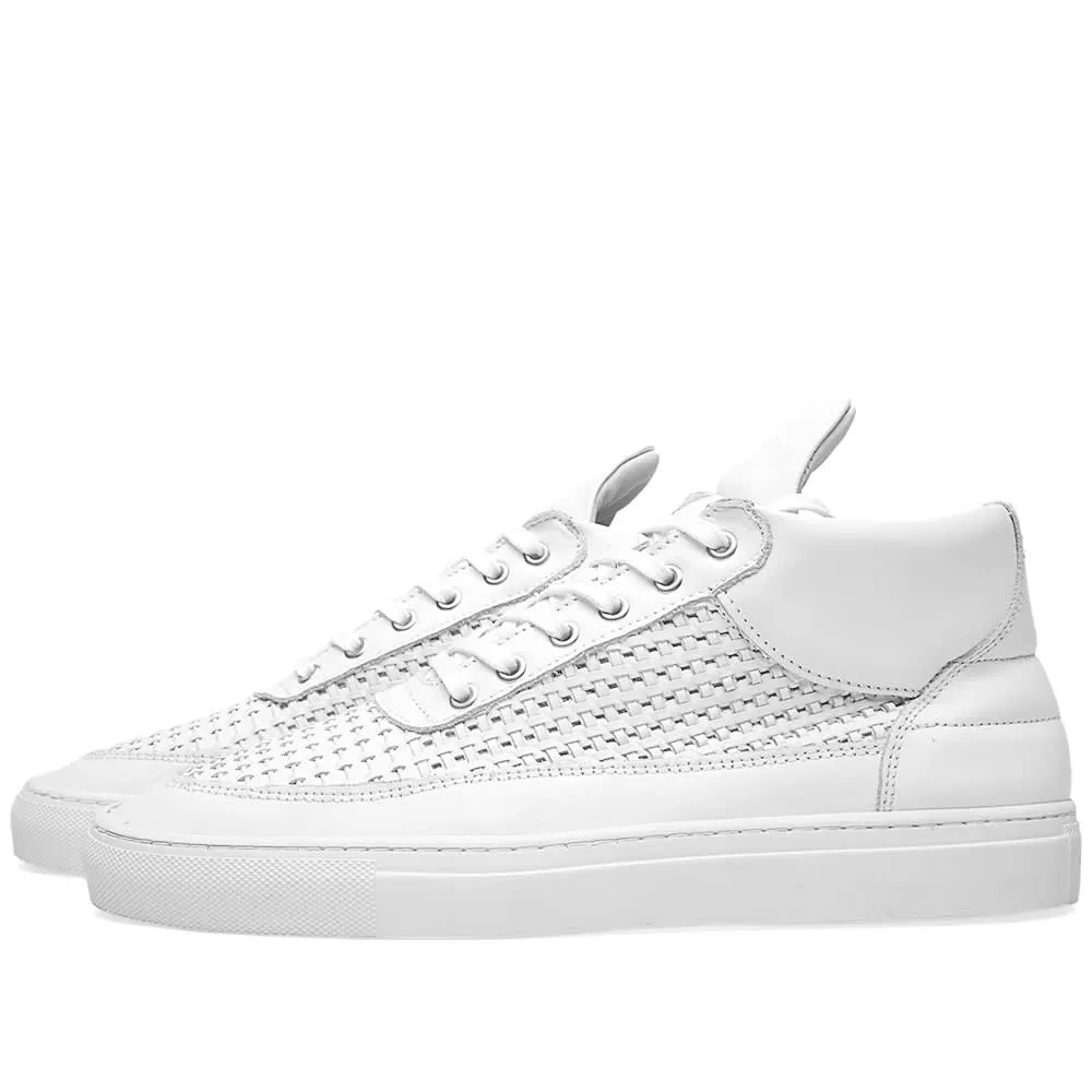 White woven Filling Pieces mid top sneaker