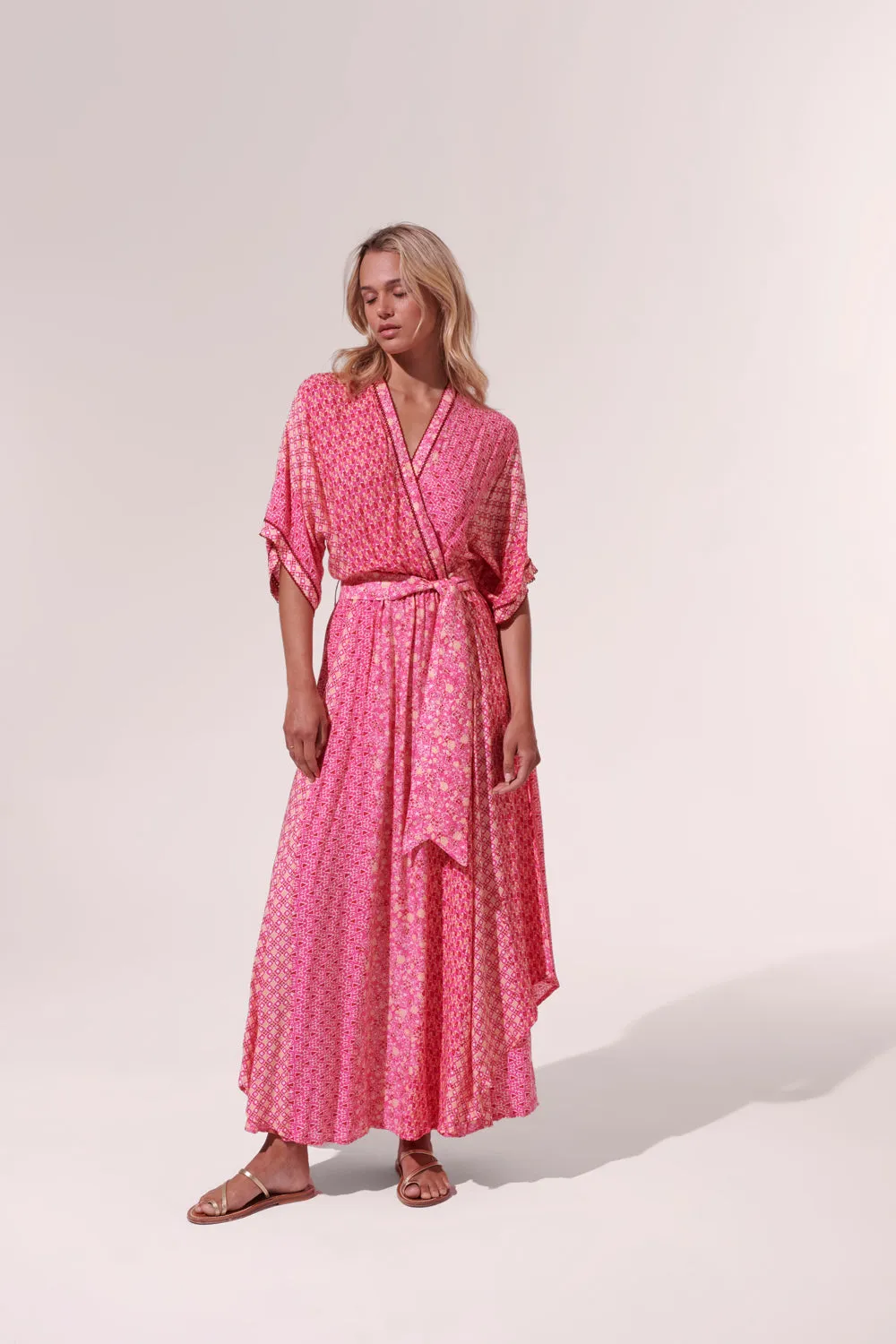 Pink Batik Stripe Long Dress by Poupette St. Barth