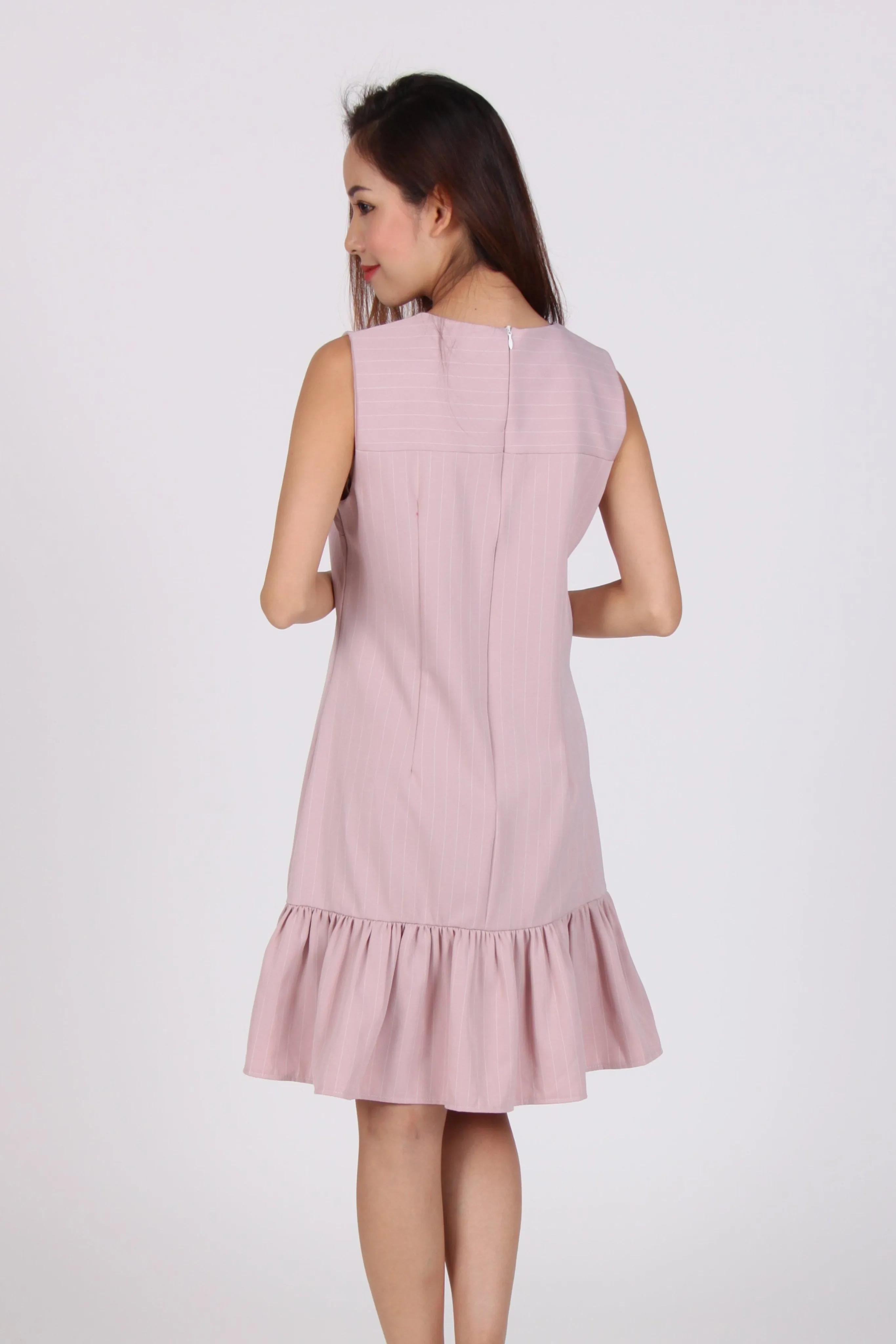 Pink Sleeveless Pinstripe Drop Waist Dress