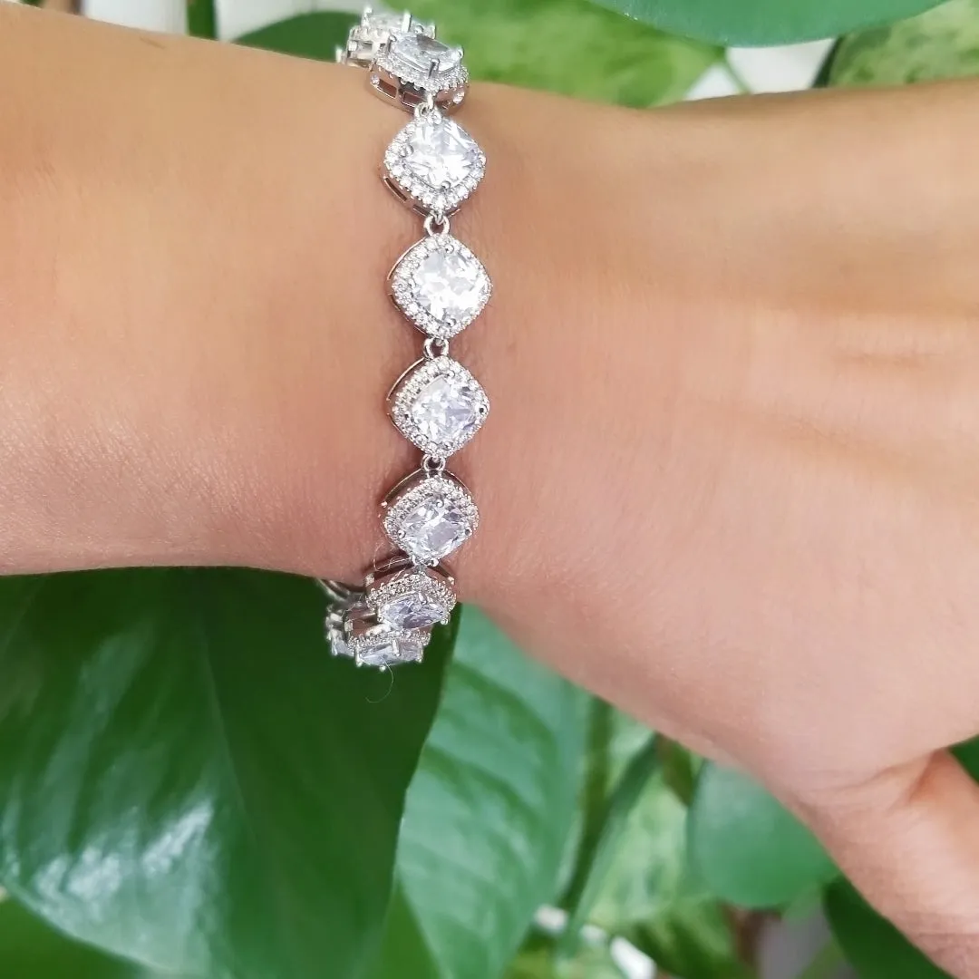 White Gold Princess Cut Zirconia Bracelet