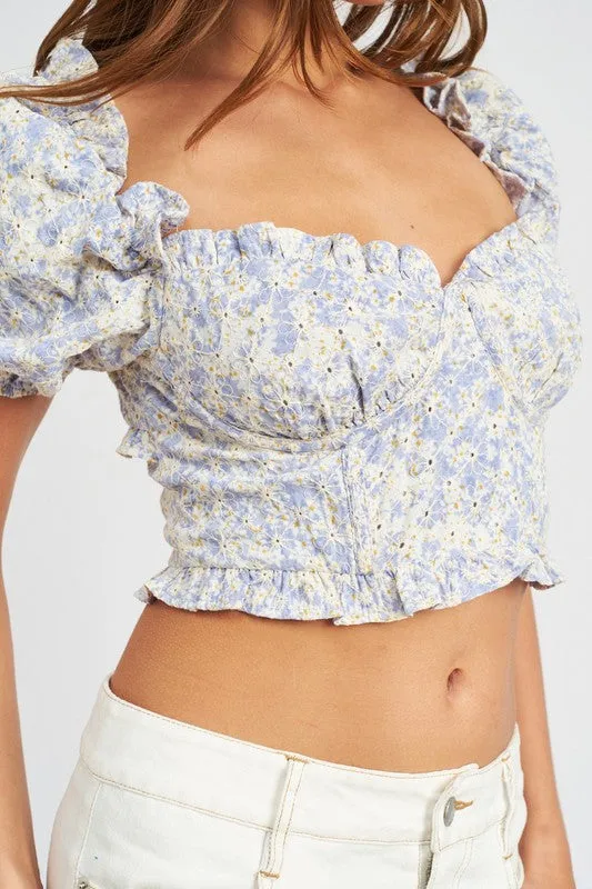 Printed Puff Sleeve Top