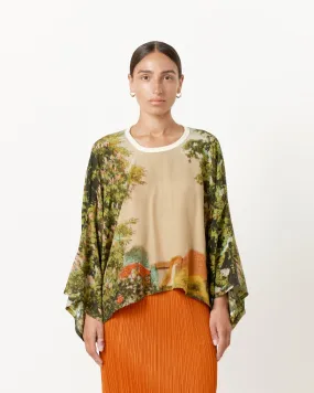 Silk Sweatshirt Wide Top Print F