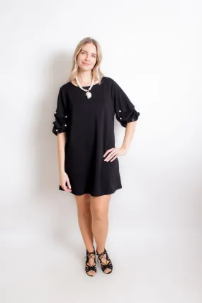 Puff Sleeve Pearl Dress in Black named Daffodil