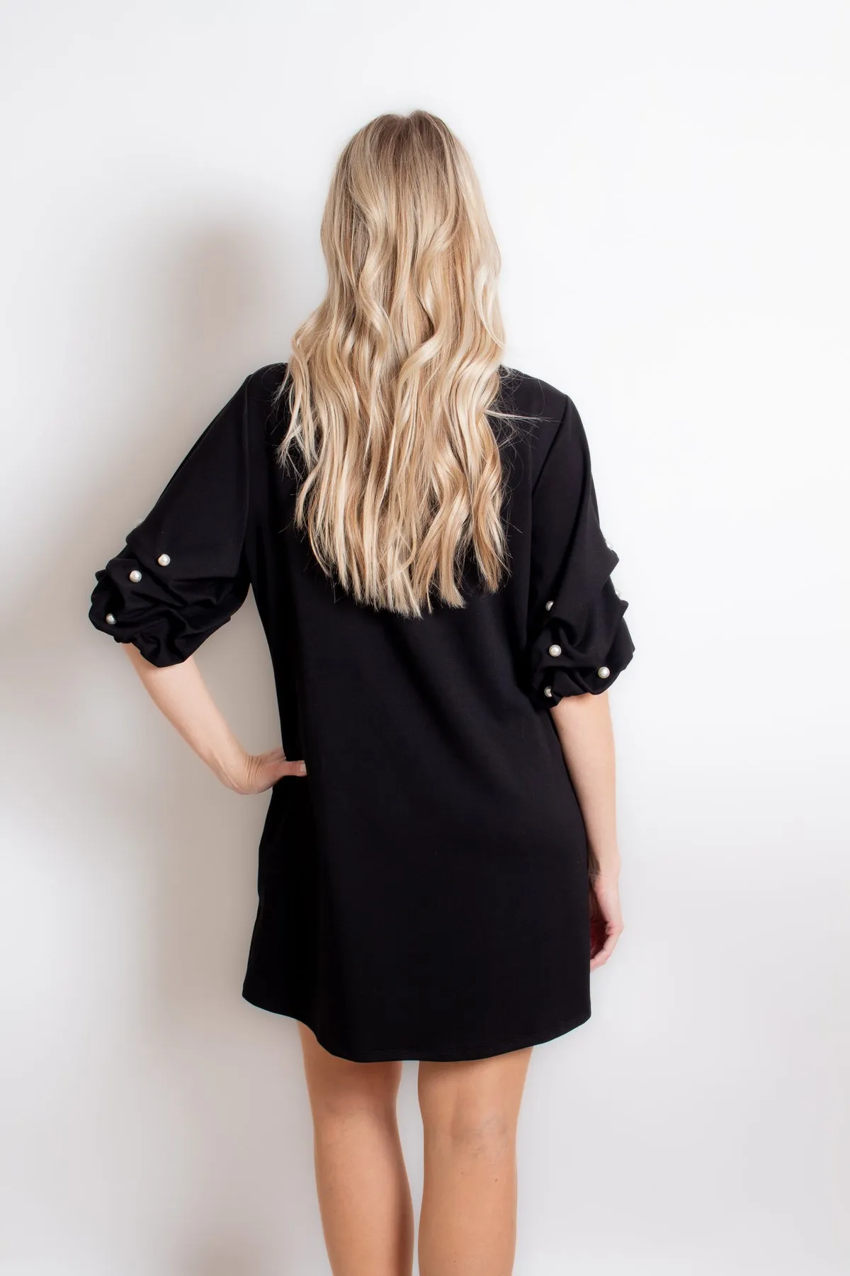 Puff Sleeve Pearl Dress in Black named Daffodil