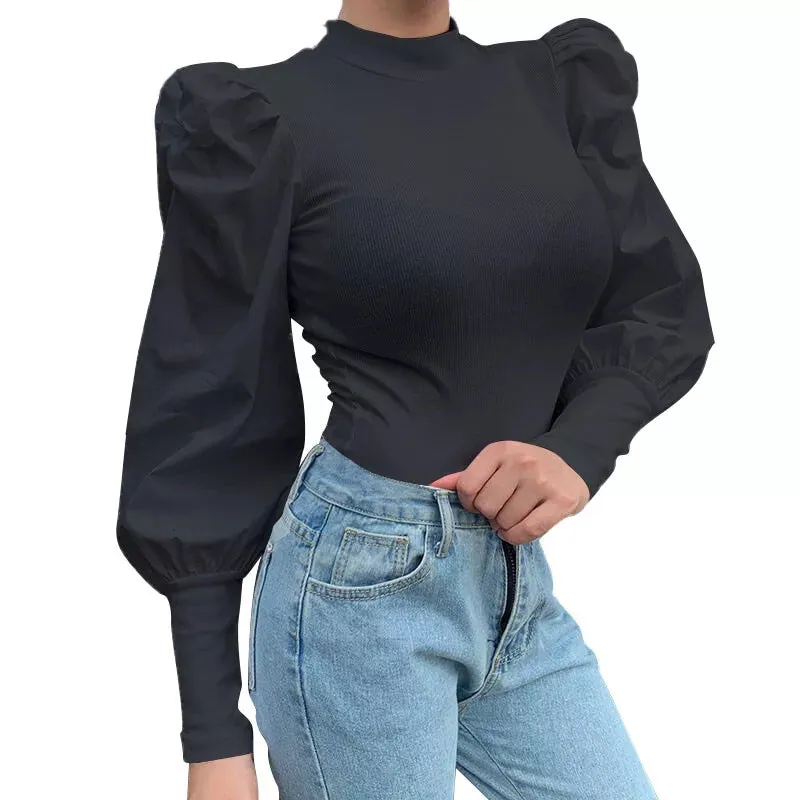 Round Neck Top Puff Sleeve