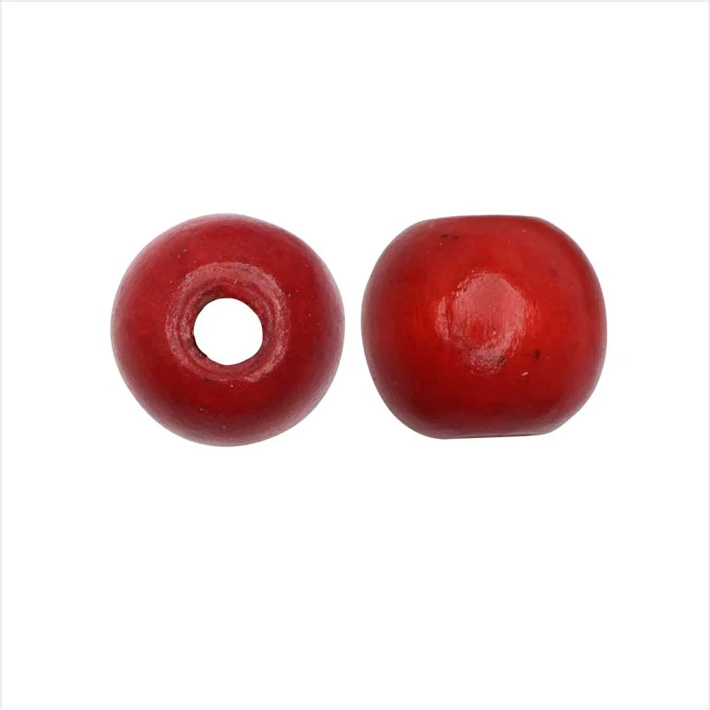 Red Dyed Wood Beads, Smooth Large Hole Round 14mm (20 Pieces)