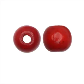 Red Dyed Wood Beads, Smooth Large Hole Round 14mm (20 Pieces)