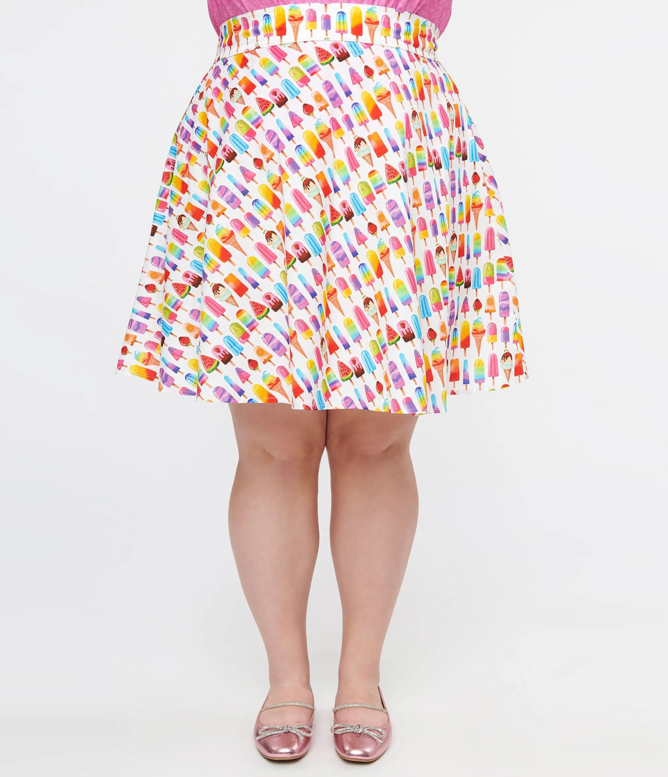 Plus Size Multicolor Ice Cream Print Skater Skirt from Retrolicious