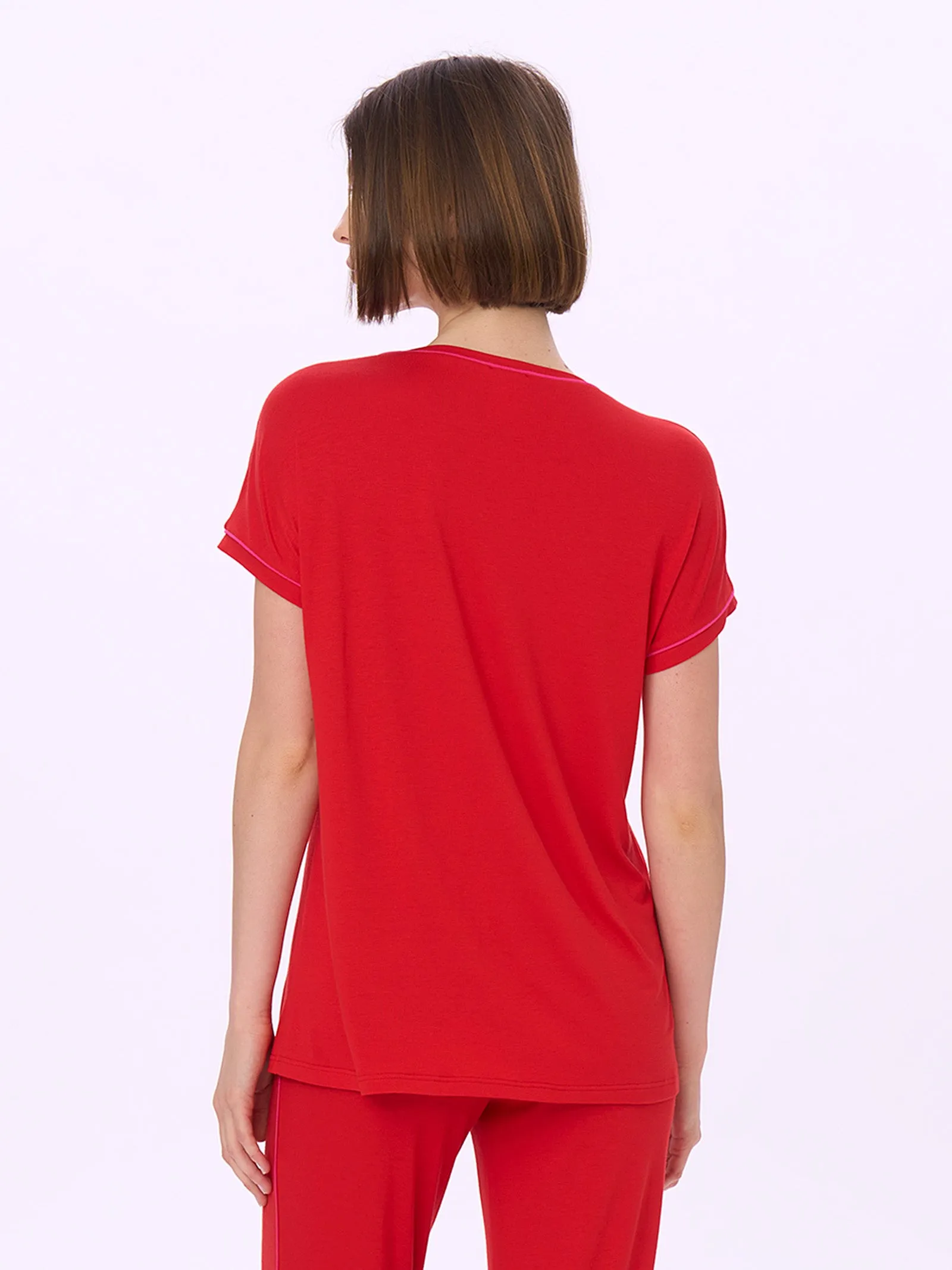 Round Neck Viscose Summer Maxi T-shirt - Ribbon Red