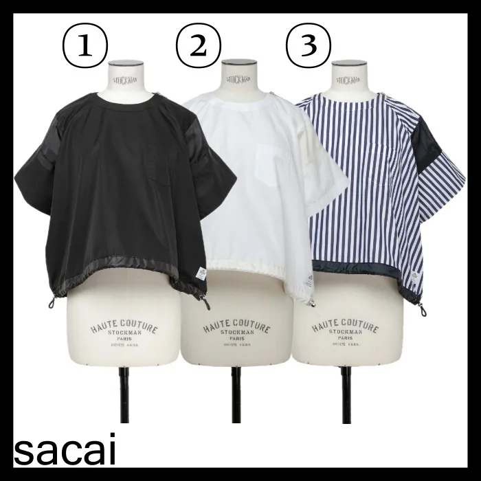 sacai Striped Cotton Short Sleeves Office Style Dress