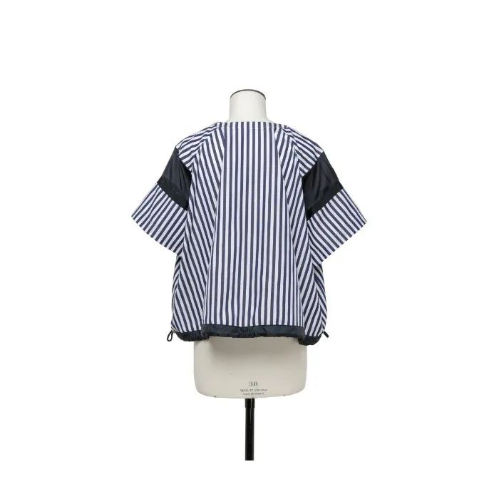 sacai Striped Cotton Short Sleeves Office Style Dress