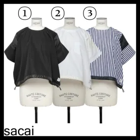 sacai Striped Cotton Short Sleeves Office Style Dress