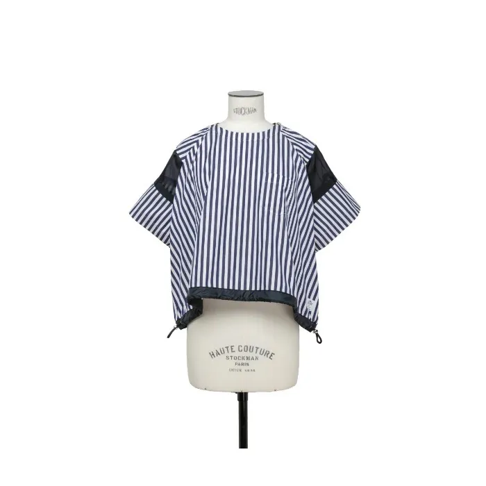 sacai Striped Cotton Short Sleeves Office Style Dress