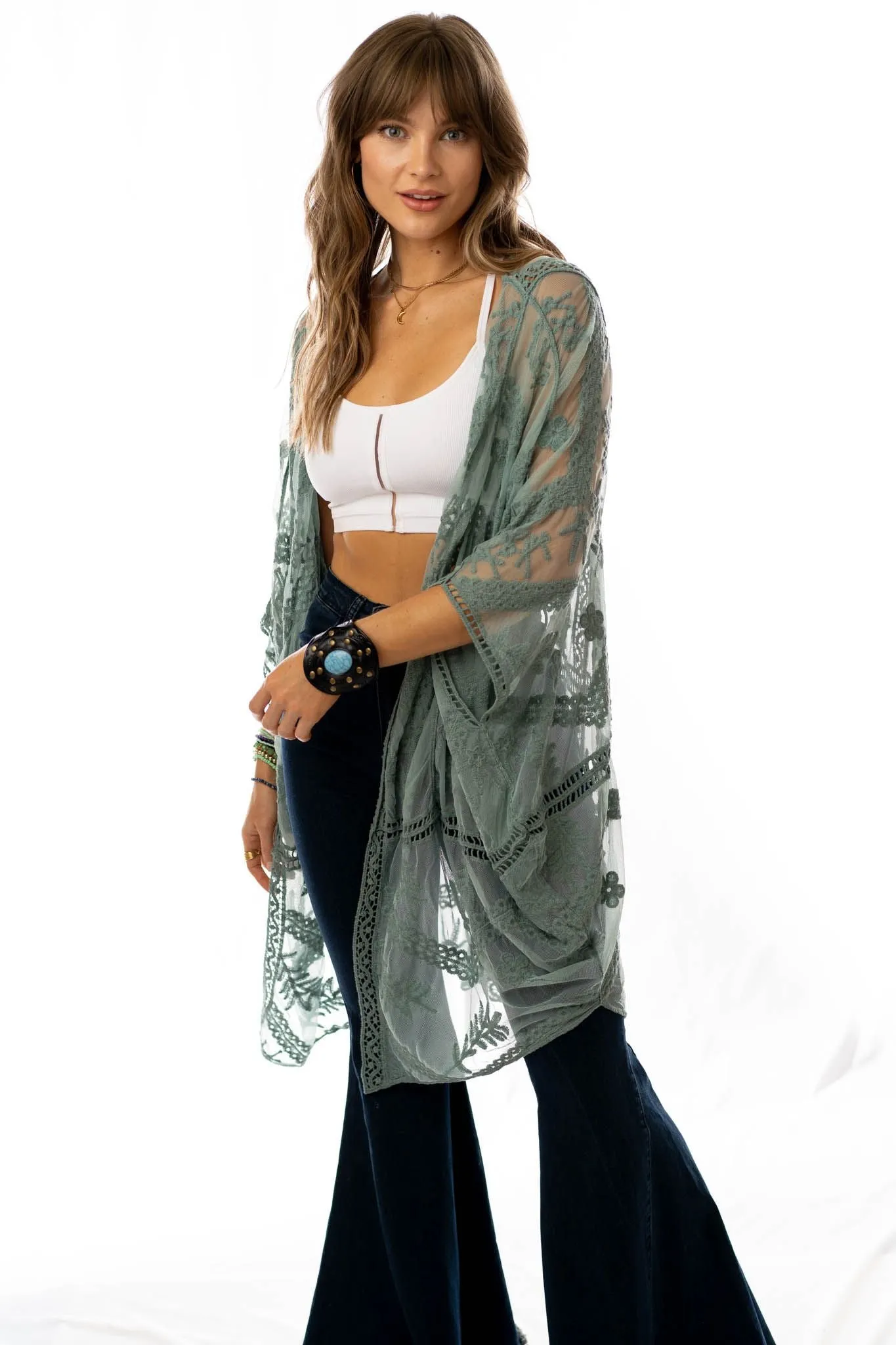 Sage Whimsy and Lace Kimono