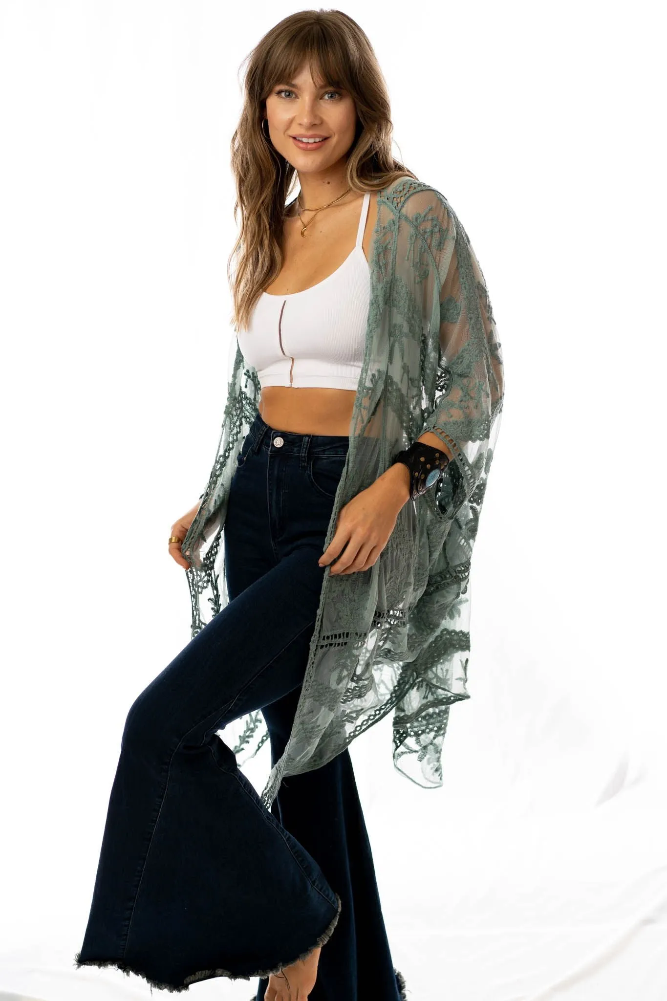 Sage Whimsy and Lace Kimono