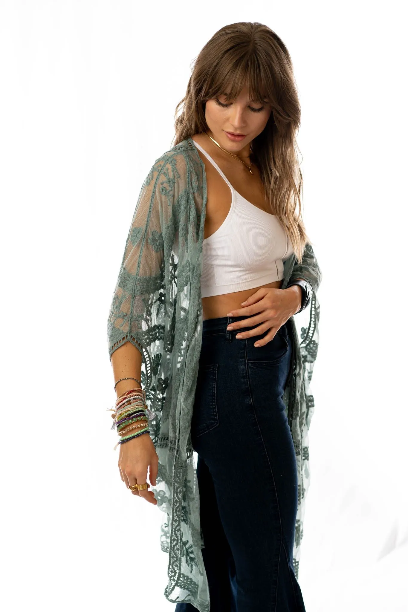 Sage Whimsy and Lace Kimono