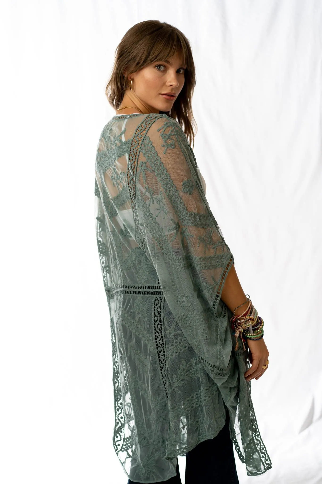 Sage Whimsy and Lace Kimono