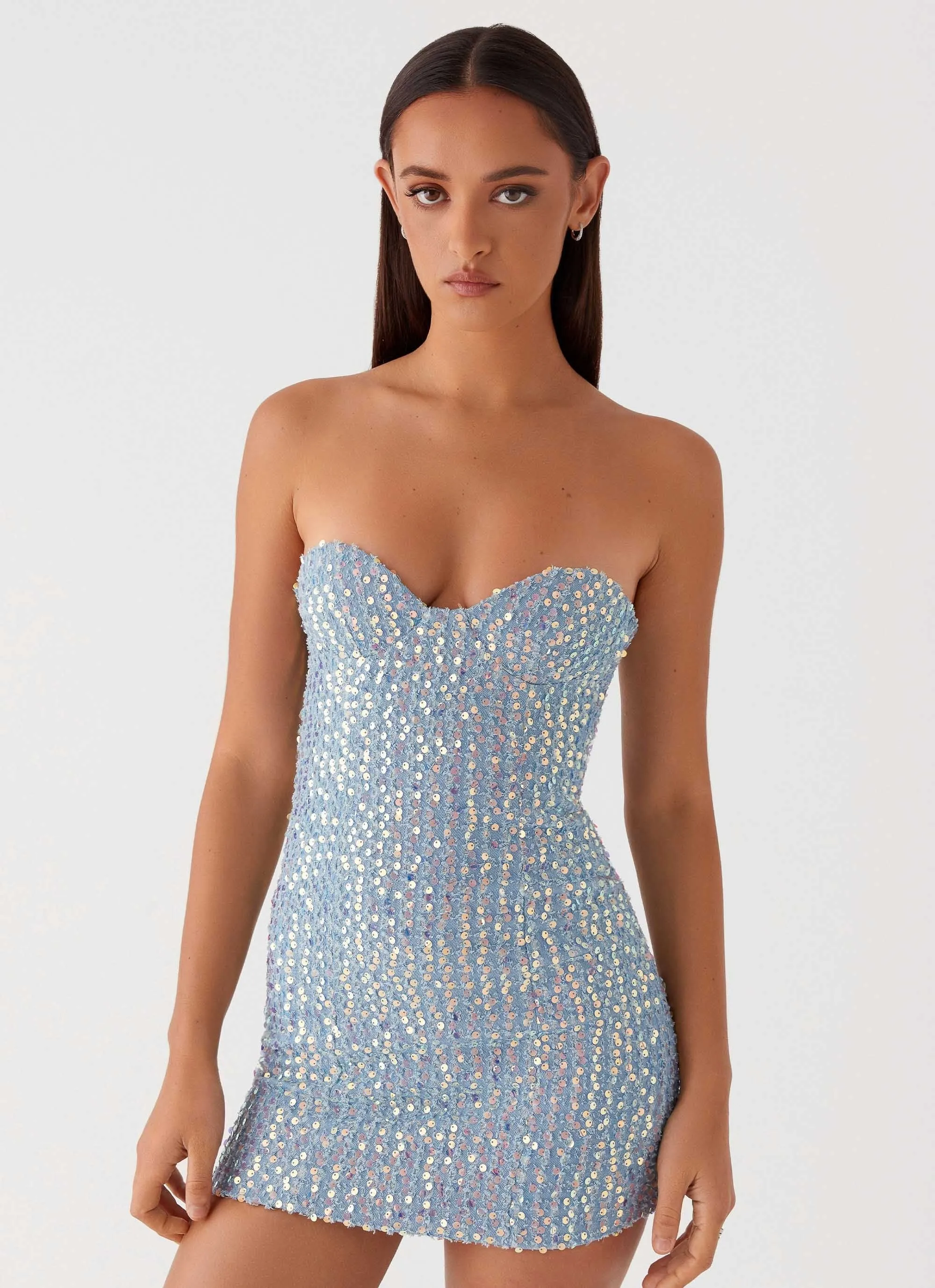 Sequin Denim Disturbia Mini Dress