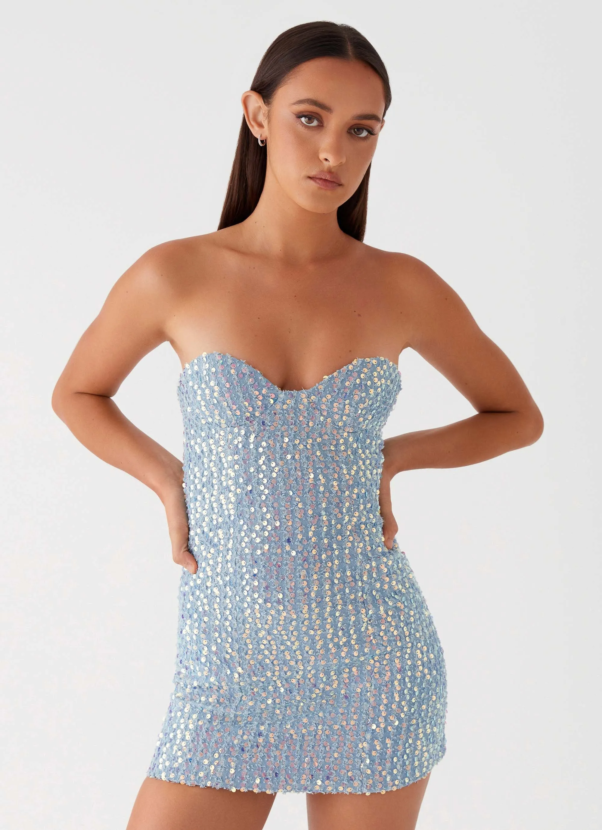 Sequin Denim Disturbia Mini Dress