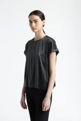 Silk satin T-shirt with Punto Luce trim
