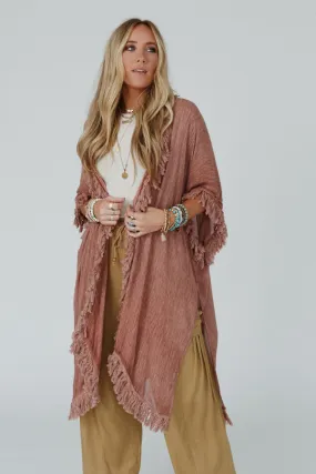 Rose Clay Fringe Kimono On The Edge