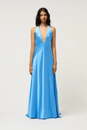 Sky Blue Alexandra Silk Satin Maxi Dress