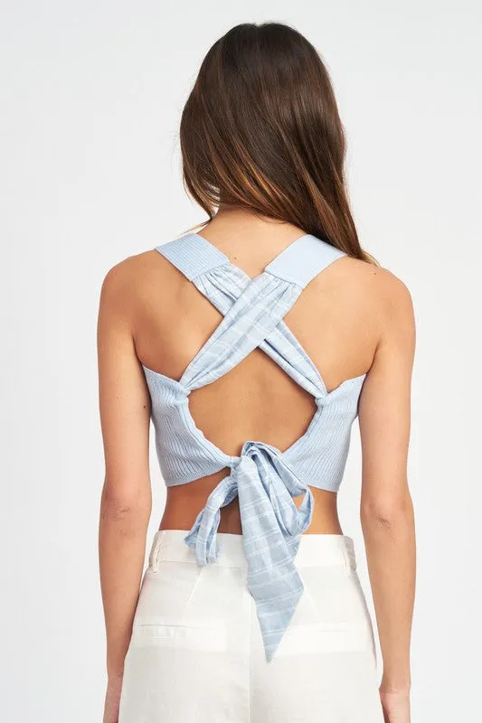 Sleeveless Crop Top Back Bow Detail