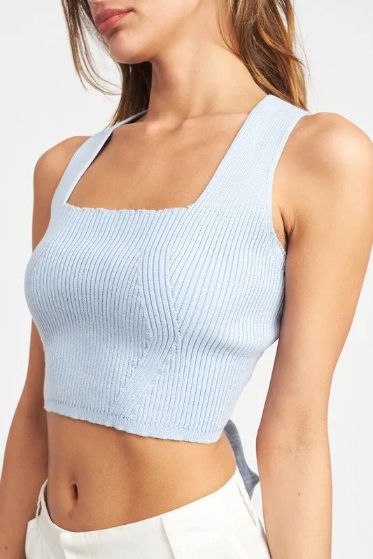 Sleeveless Crop Top Back Bow Detail