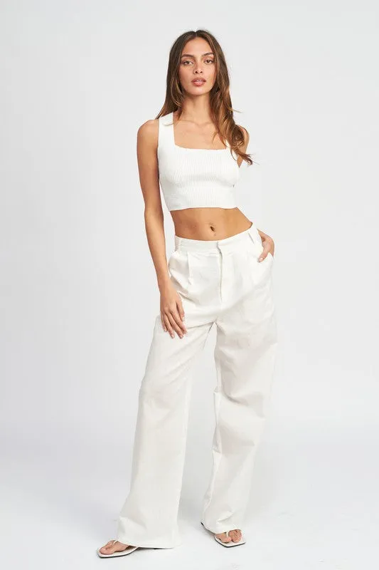 Sleeveless Crop Top Back Bow Detail