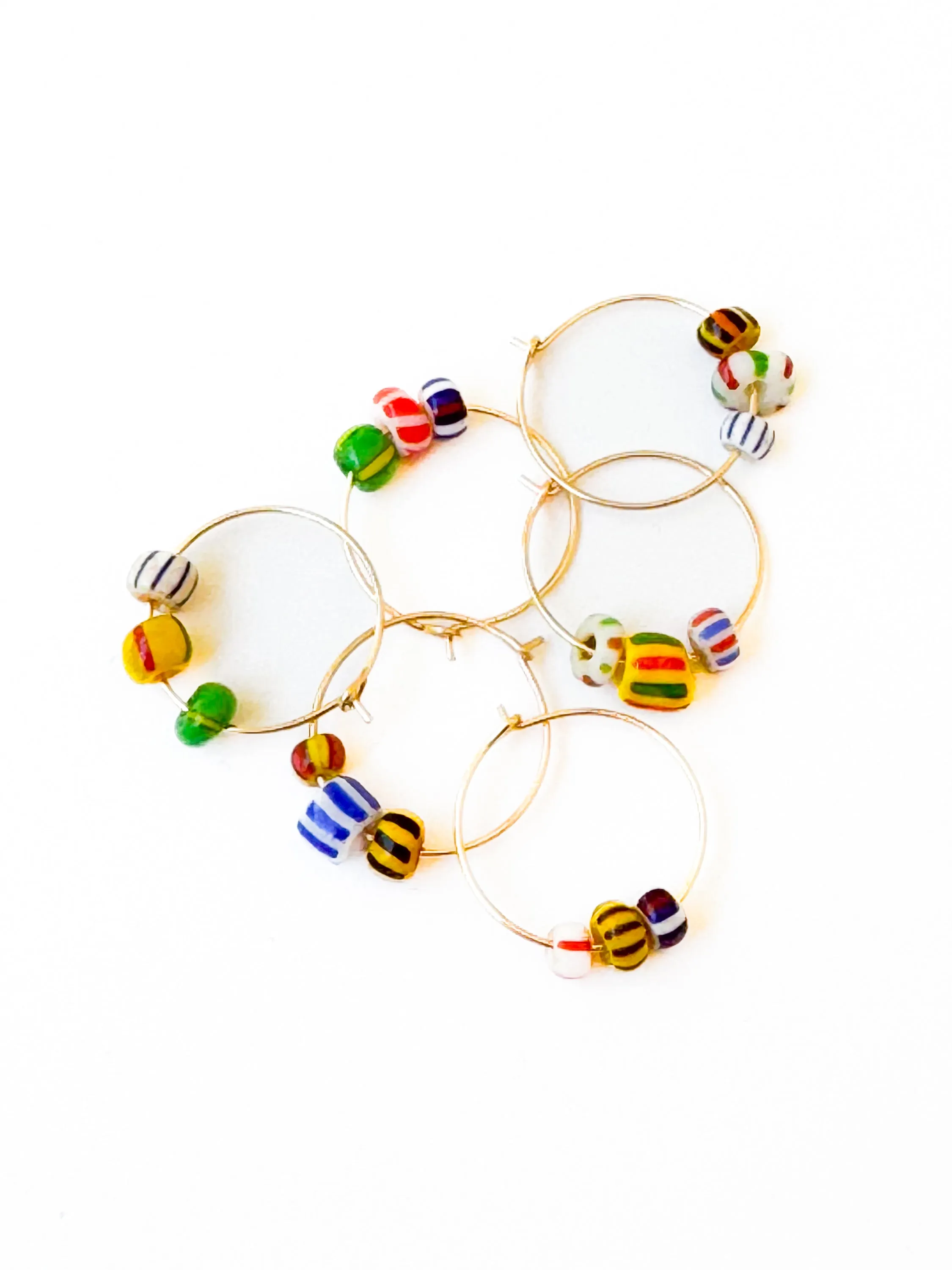 Gold Filled Hoops with Striped African Beads