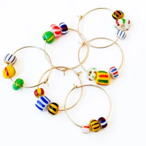 Gold Filled Hoops with Striped African Beads