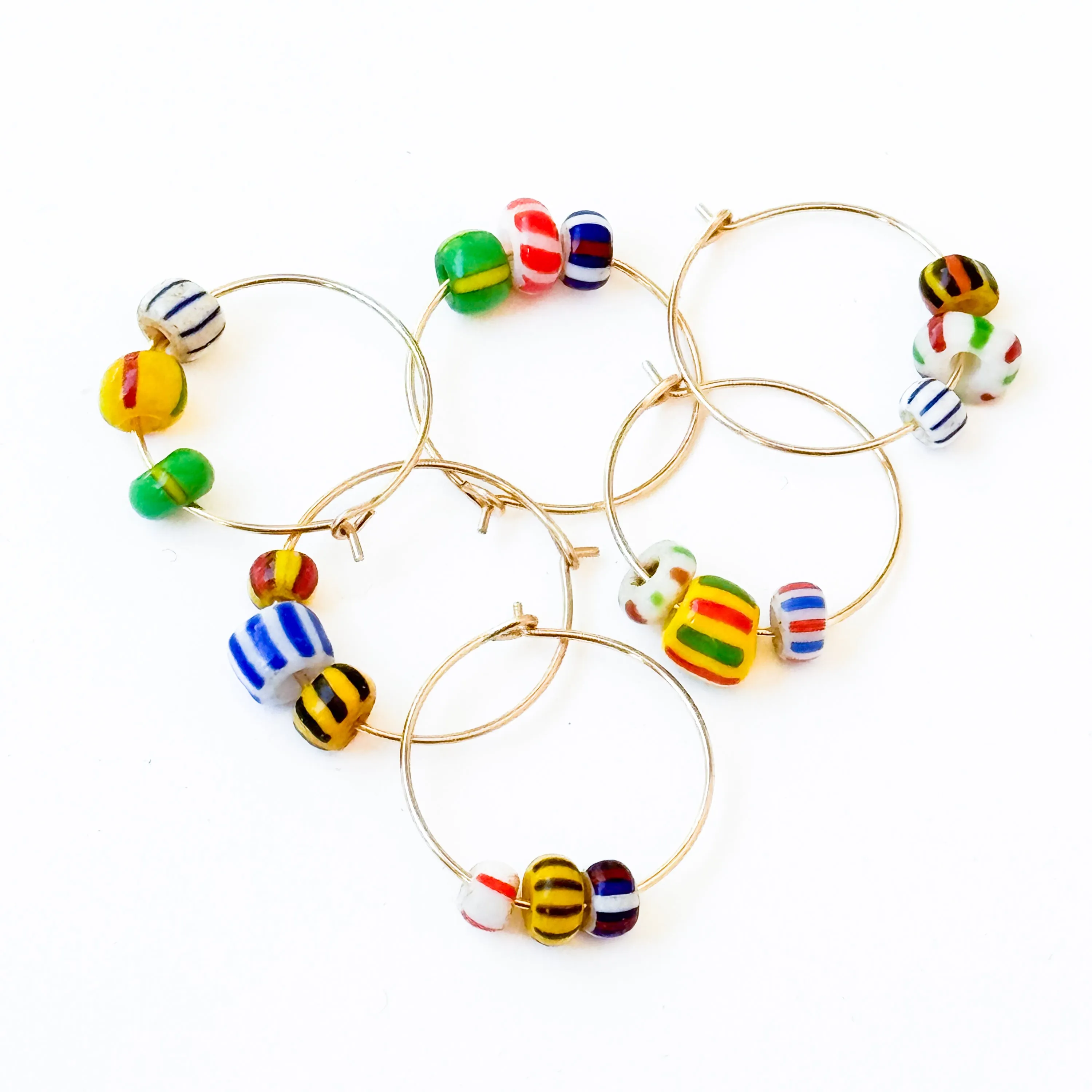 Gold Filled Hoops with Striped African Beads