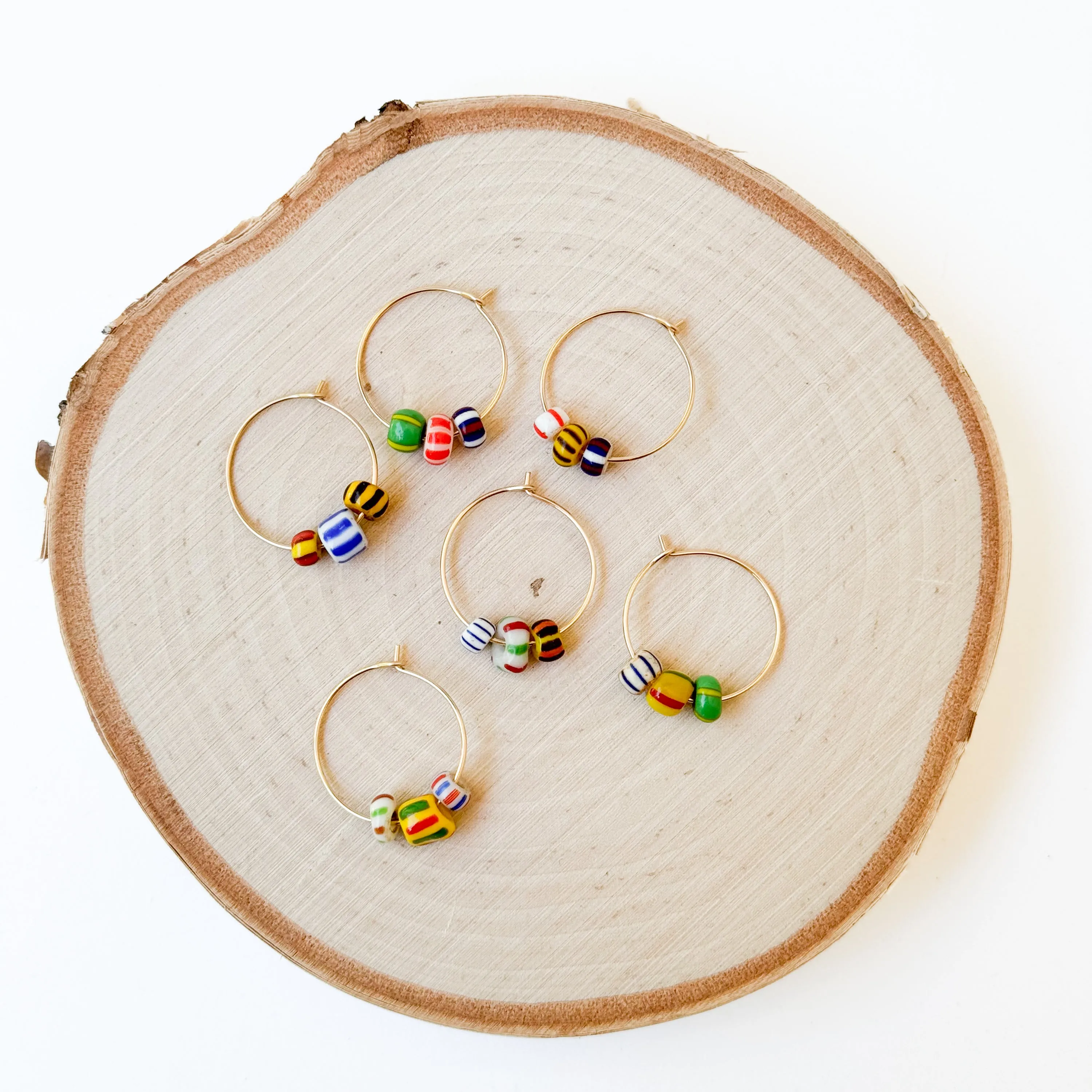 Gold Filled Hoops with Striped African Beads