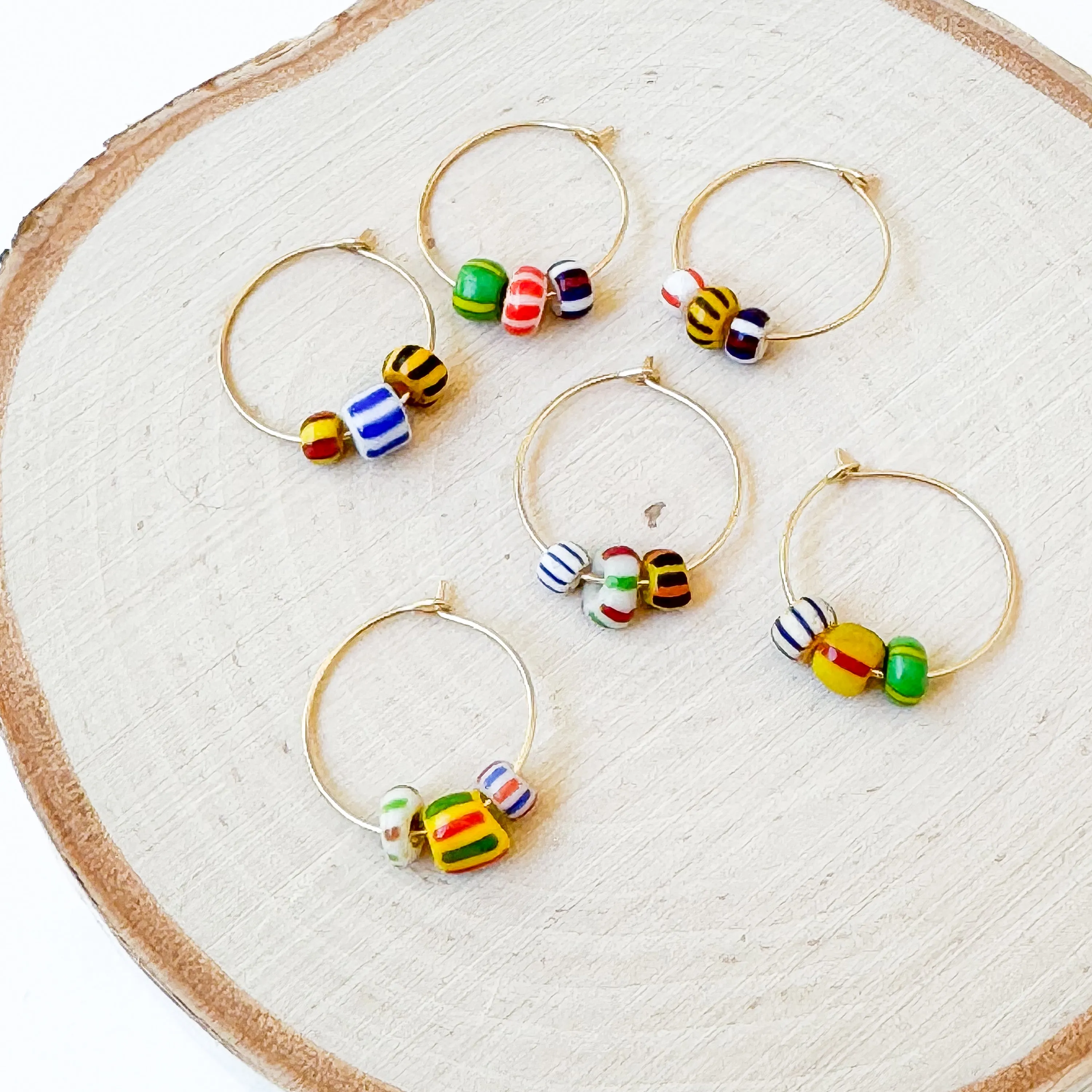 Gold Filled Hoops with Striped African Beads