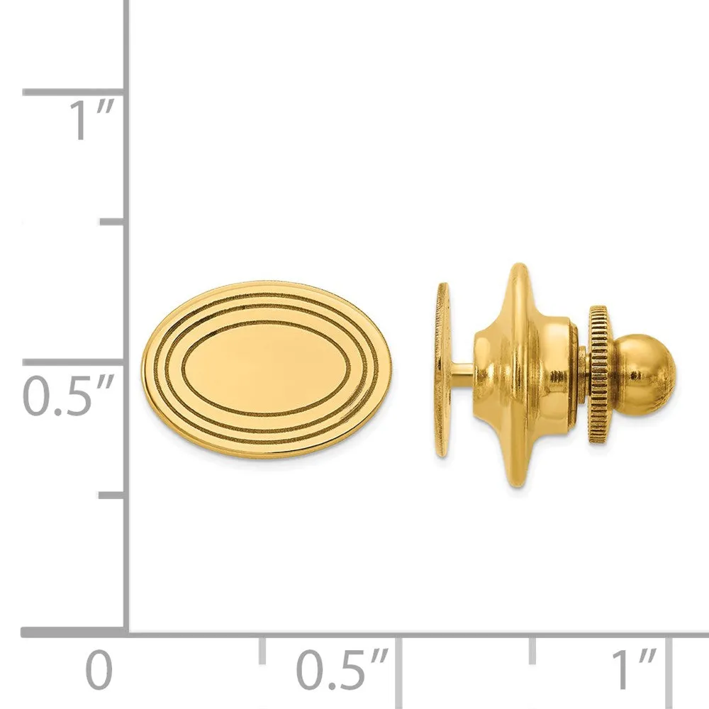 Small Grooved 14K Yellow Gold Lapel Pin, 12 x 8mm