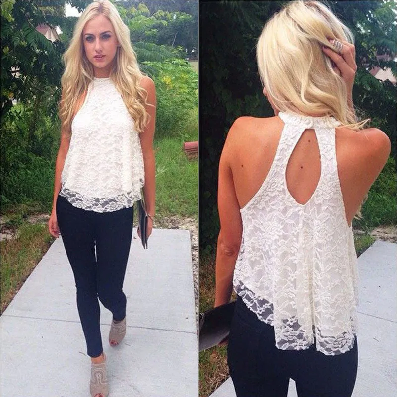 Solid Top Casual Halter Top Women Cropped Blouses Vest Off Shoulder Sexy Tops OL Lady Lace Loose Tanks