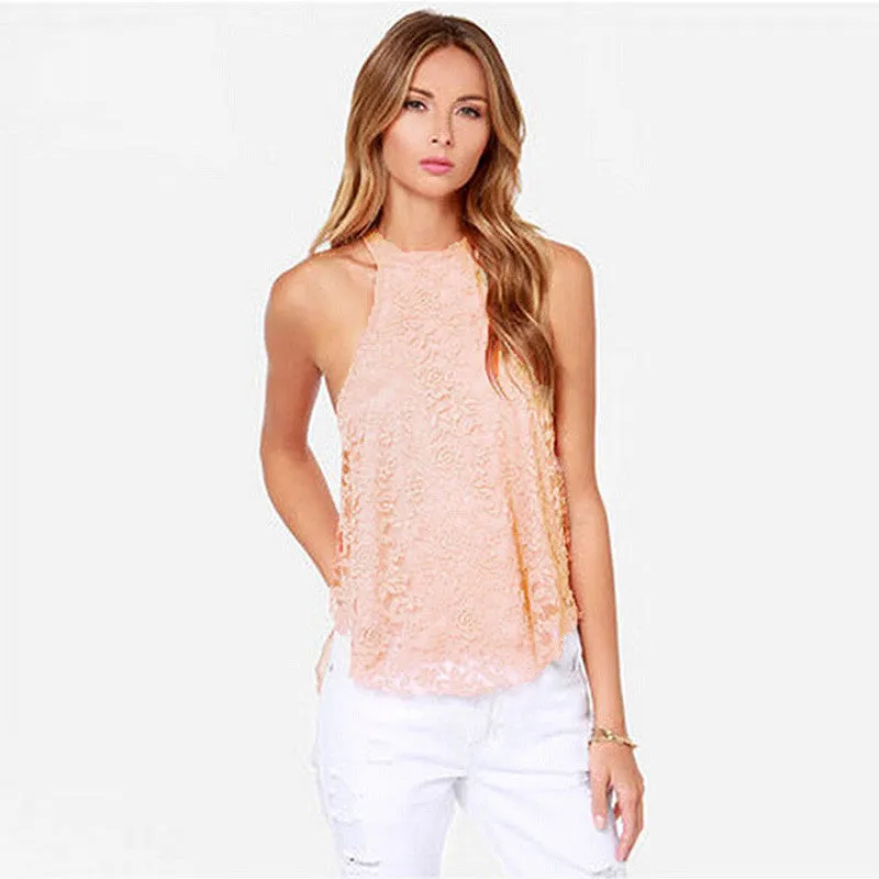 Solid Top Casual Halter Top Women Cropped Blouses Vest Off Shoulder Sexy Tops OL Lady Lace Loose Tanks